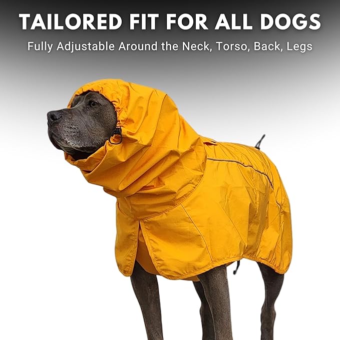 Spark Paws Dog Raincoat, Waterproof Windproof Rain Jacket, for Small Medium Large Extra Large Dogs, Reflective Breathable Full-Body Coverage Dry Suit - Mustard Yellow - 4XL