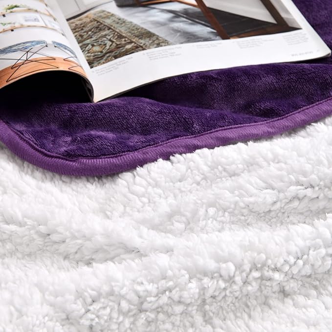 Waterproof Blanket for Bed Couch Sofa, Soft Liquid Pee Proof Pet Blanket for Dog Puppy Cat, Reversible Sherpa Fleece Furniture Protector (Dark Purple, 60x80 inches)