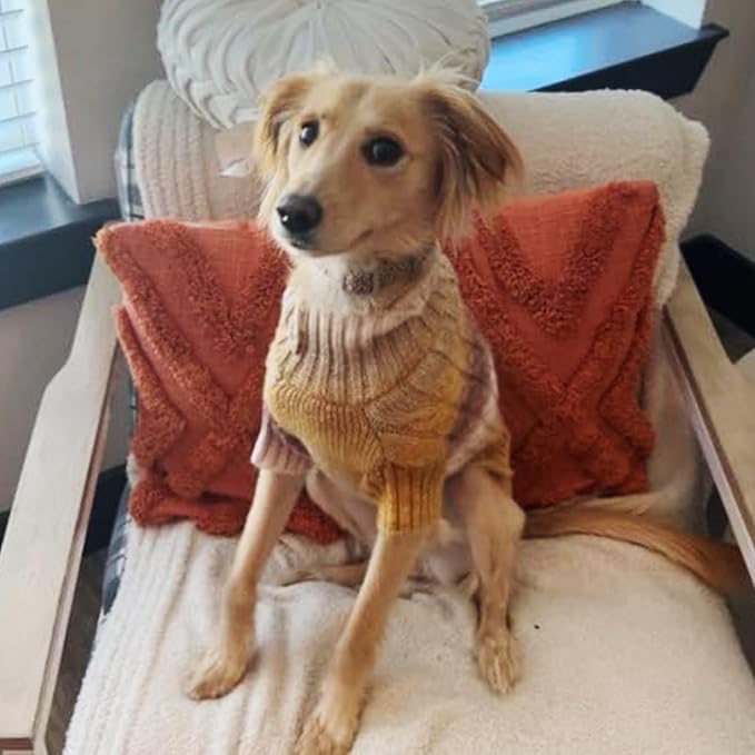 KYEESE Dog Sweater for Small Dogs Thick Dog Knitwear Turtleneck Warm with Sleeves Fuzzy Dogs Clothes Gradient Color, Brown, Medium