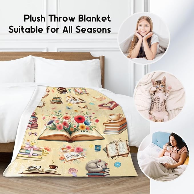 Blanket for Girls, Book Blankets, Book Lovers Gifts for Kids Daughter Granddaughter, 40"x50" Cozy Plush Throw for Library Nap