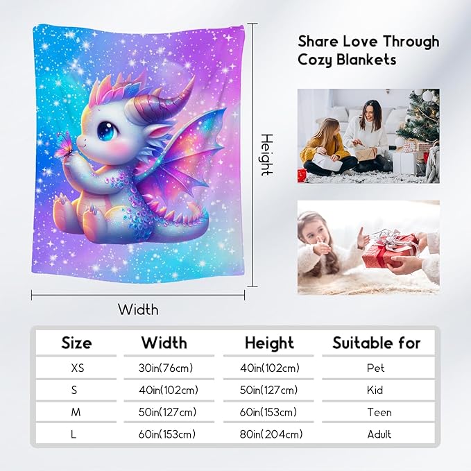 Kids Blanket for Girls Dragon Blankets Gifts - Comfy Cozy Fleece Throws for Couch, Bed & Living Room 50"x60"