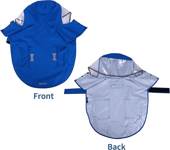Waterproof Dog Raincoat, Adjustable Reflective Lightweight Pet Rain Clothes with Poncho Hood (X-Small, Blue)