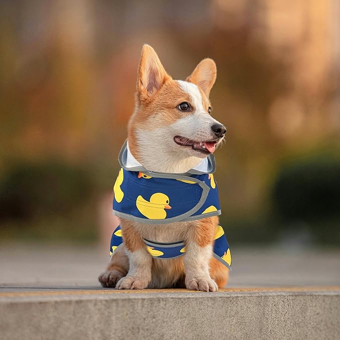 Dog Rain Coat for Large Dogs Waterproof Hooded Rain Jacket with Reflective Strips Leash Hole & Poncho Adjustable Fit (Duck,XL)