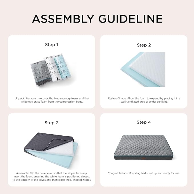 Bedsure Orthopedic Dog Bed for Extra Large Dogs and Crate - Thick Memory Foam Pet Mattress with Removable Washable Cover and Egg Crate Foam, Suitable for Pet Up to 100 lbs, XL 41x29x4 Inches, Navy