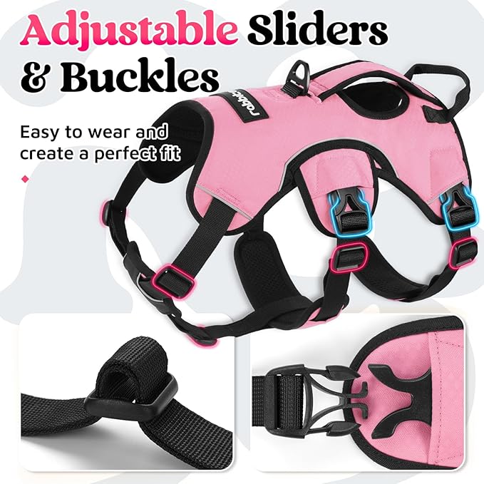 rabbitgoo Escape Proof Dog Harness Large Dogs, Soft Padded Full Body Pet Harness, Reflective Adjustable No Pull Vest with Lift Handle and Leash Clip for Walking Hiking Training, Light Pink, L