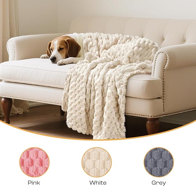 Luciphia Fleece Dog Blanket for Small Medium Large Dogs 3D Jacquard Flannel Puppy Cat Pet Throw Blankets Soft Washable Decorative Furniture Protect Pcs3-Grey/White/Pink, S(23''x16'')
