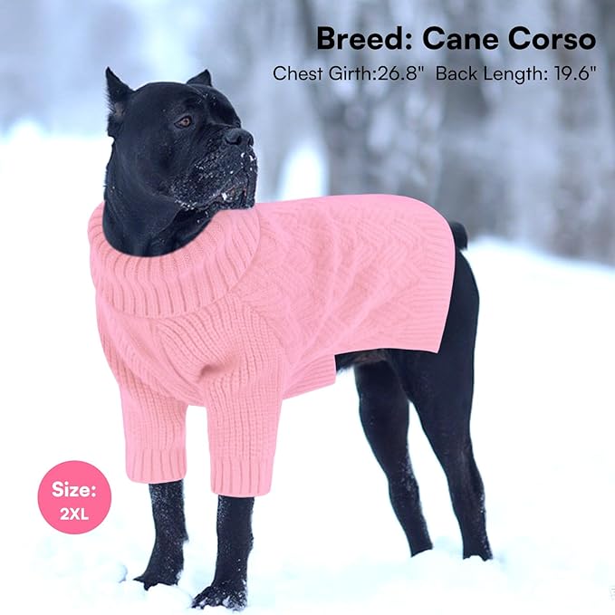 SUNFURA Small Dog Sweater, Turtleneck Dog Sweater for Cold Weather, Puppy Knitwear Pullover for Christmas Thanksgiving, Pet Winter Knitted Sweatshirt for Pug Dachshund, Pink S