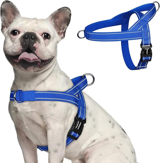 rabbitgoo Dog Harness No Pull, Quick Fit for Medium Sized Dog with Soft Padded Handle, Chest Adjustable Reflective Pet Vest, No Choke Escape Proof for Walking Training, Blue M