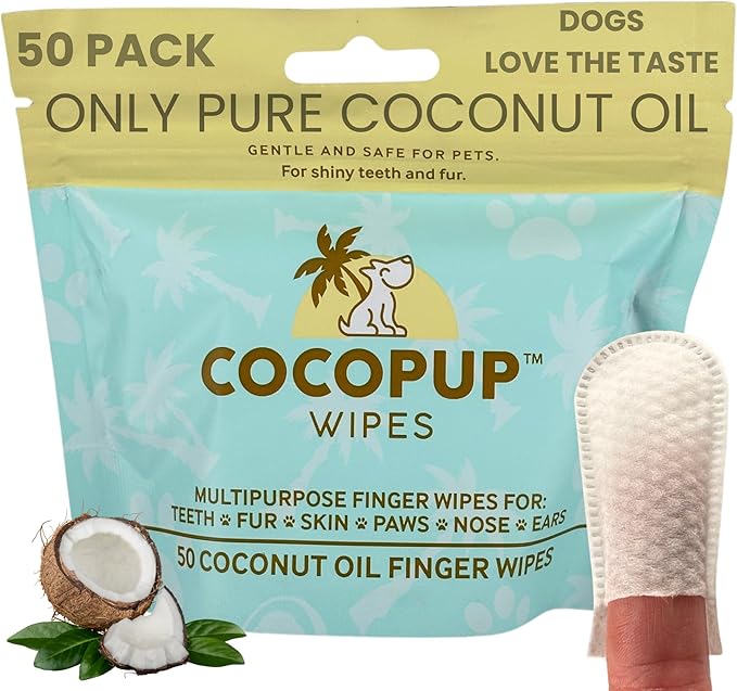Dog Teeth Cleaning Wipes Ear Nose Paws Fur Cleaner Pure Coconut Oil 1 Pack of 50