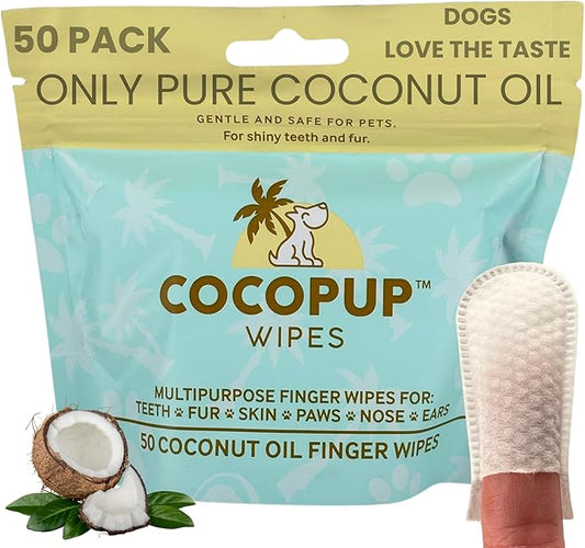 Dog Teeth Cleaning Wipes Ear Nose Paws Fur Cleaner Pure Coconut Oil 1 Pack of 50