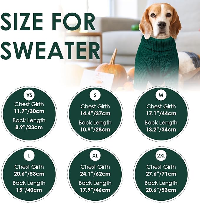 SUNFURA XS Dog Sweater, Small Dog Sweater Doggie Knitted Knitwear for Winter, Cat Pullover Christmas Sweatshirt for Yorkie Chihuahua, Warm Thick Turtleneck Clothes for Puppy, Green X-Small