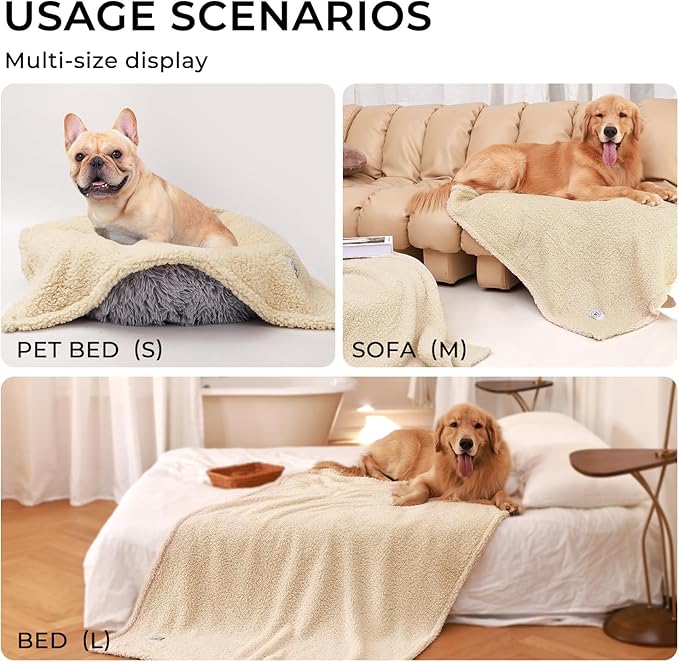 Luciphia Premium Fleece Pet Blanket for Small Medium Dogs Puppy Soft Sherpa Calming Cat Throw Blankets(Beige,41x31 inches)
