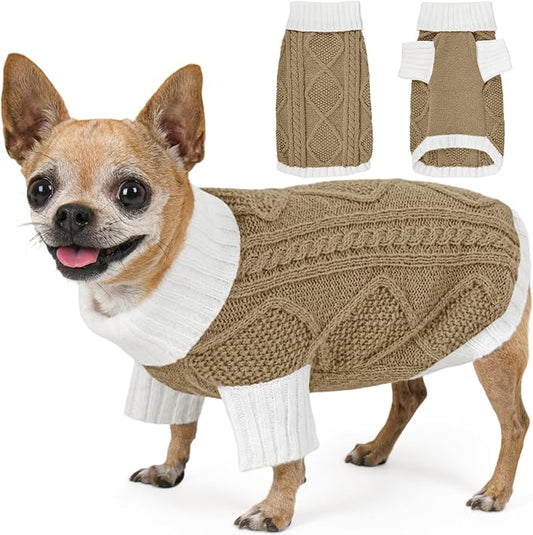 Dog Sweater for Small Dogs Argyle Cable Knit Turtleneck Pullover Winter Clothes Boys Girls Stretch Puppy Doggie Chihuahua Yorkie Pomeranian Toy Poodle Pet (XS, Brown)