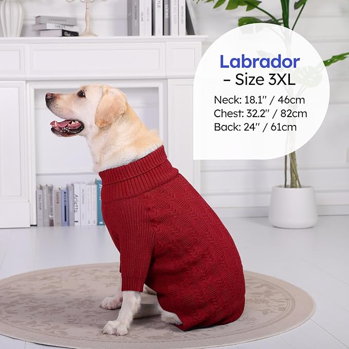 ASENKU XXXL Dog Sweaters for Large Dog Girls Boys, Pullover Turtleneck Knitted Big DoggieSweatershirt for Female Male, Doberman Great Dane Sweater for Extra-Large Breed Dogs, Red 3XL