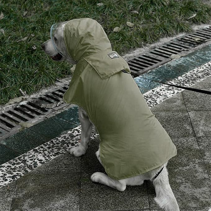 Pet Raincoat Packable Hooded Dog Rain Jacket Reflective Strips Lightweight Adjustable Poncho for Small Medium Large Dogs Army Green L