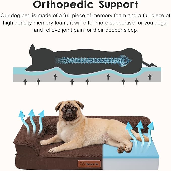 Orthopedic Dog Bed Medium Size Dog, Memory Foam Pet Bed for Medium and Large Dogs, Washable Removable Cover, Nonskid Bottom, Waterproof, 35x23x6 Inches, Brown Grey