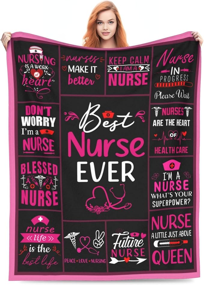 Nurse Theme Blanket, Nurse Gifts for Women, Gifts for Nurses Female, Cozy Lightweight Warm Throw Blanket, Nurse Appreciation Gift, Nurse Practitioner Gift, Nursing Student Gift Blanket 50" x 40"