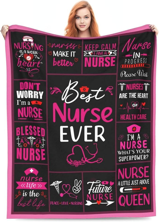 Nurse Pattern Throw Blanket, Nurse Gifts for Women Her, Gifts for Nurse, Soft Lightweight Flannel Blanket, Nurse Practitioner Gifts, Nurse Appreciation Gifts Ideas, Nurse Graduation Gifts 60"X50"