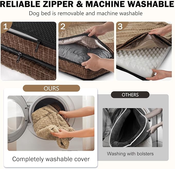 INVENHO Orthopedic Large Dog Bed, Washable Egg-Crate Memory Foam Dog Couch Bed with Washable Removable Cover, Waterproof Lining and Nonskid Bottom