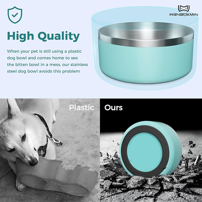 Dog Bowl, Stainless Steel Dog Food and Water Bowl with Non Slip Quiet Bottom, Easy to Clean, Dishwasher Safe, 40oz, Mint Green