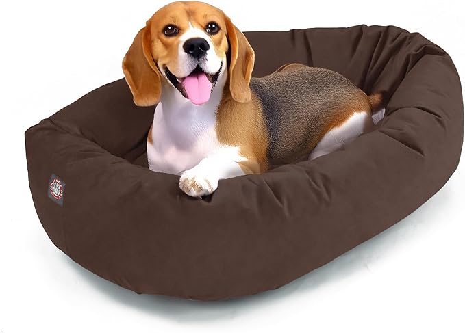Majestic Pet 32 Inch Suede Calming Dog Bed Washable 32x23x7 (Inch) – Cozy Soft Round Donut Dog Bed with Spine Support for Dogs to Rest Their Head - Pet Bed Medium – Chocolate (2025)