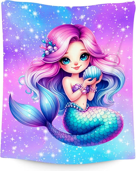 Mermaid Blanket Gifts for Girls - Soft Cozy Fleece Throws for Couch, Bed 60"x80"