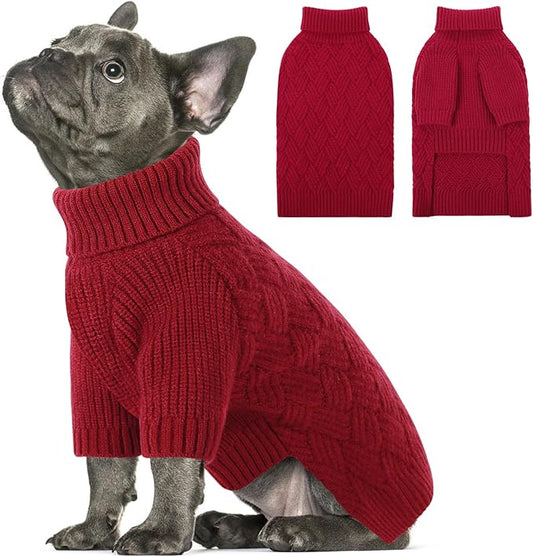 SUNFURA XS Dog Sweater, Small Dog Sweater Doggie Knitted Knitwear for Winter, Cat Pullover Christmas Sweatshirt for Yorkie Chihuahua, Warm Thick Turtleneck Clothes for Puppy, Red X-Small