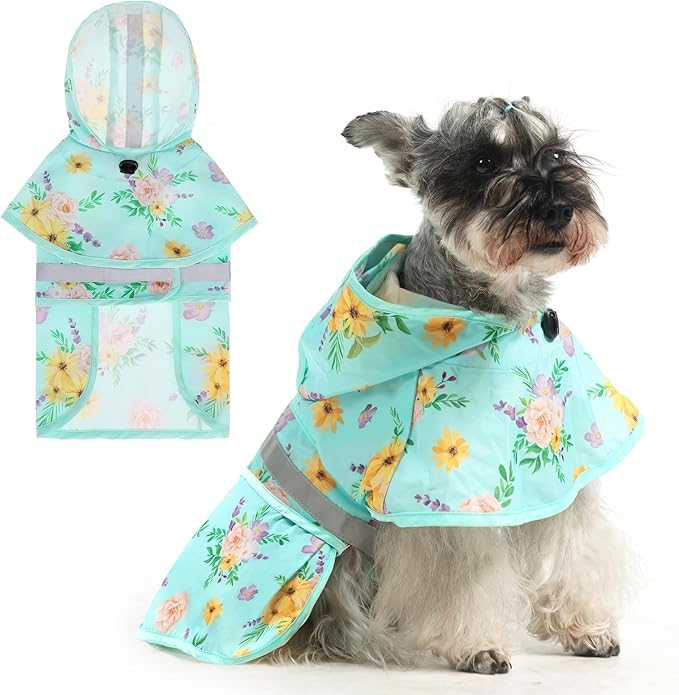 KOOLTAIL Dog Raincoat Hooded Slicker Poncho with Leash Hole, Dog Raincoat for Small Medium Dogs, Waterproof Pet Rain Jacket with Reflective Strip, Adjustable Breathable Puppy Rainwear