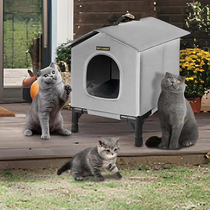 Heated Cat House for Indoor Cats in Winter, Waterproof, Fully Insulated Shelter for Stray and Feral Cats, Great for Cat Houses for Indoor Cats and Cat Beds for Indoor Cats (Grey-Heat, Medium)