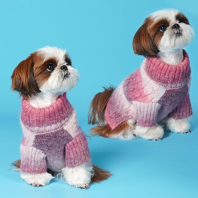 KYEESE Dog Sweater Cable Knit Thick Fuzzy Dog Knitwear Turtleneck Warm with Sleeves Dogs Clothes Gradient Color, Purple, XLarge