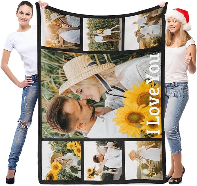 Custom Blanket with Photo, Personalized Blanket, Customized Photo Blankets, Customizable Blankets, Personalized Anniversary Birthday Gifts for Women Men Girlfriend Boyfriend Couple