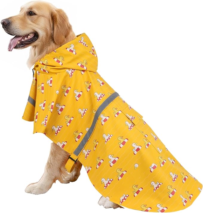 HAPEE Dog Raincoats with Reflective Strip Hoodie,Poncho Jacket for Large Dogs (E5-Yellow River, 22B (Back Length 22"))