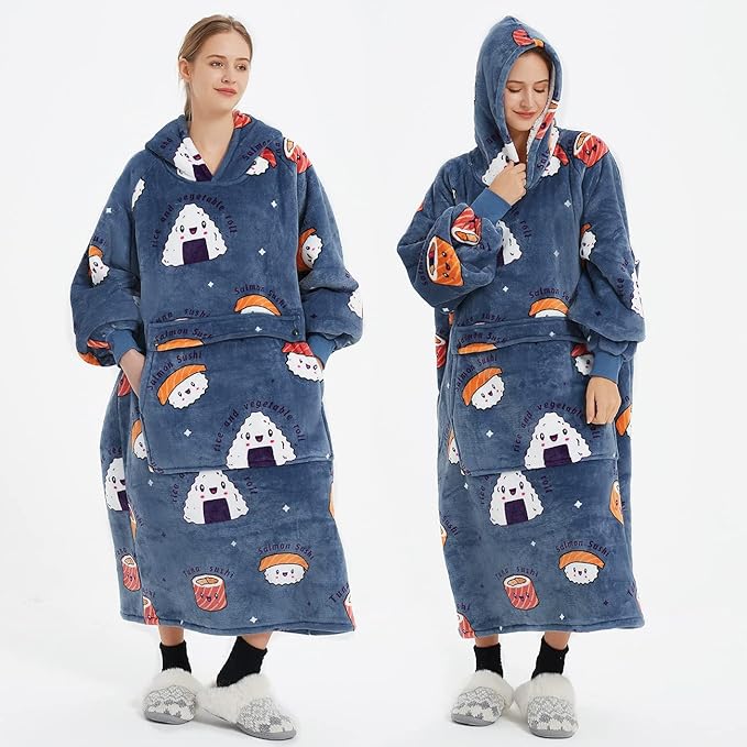 KFUBUO Wearable Blanket Hoodie for Adults Long Sherpa All Patterns Sushi Oversized Sweatshirt Blanket with Pockets Birthday Gifts for Women