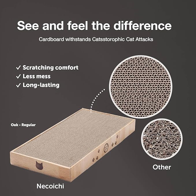 Necoichi Cardboard Cat Scratcher Bed for Indoor Cats - Cat Scratching Board (16" Regular, a.Oak Lounge)