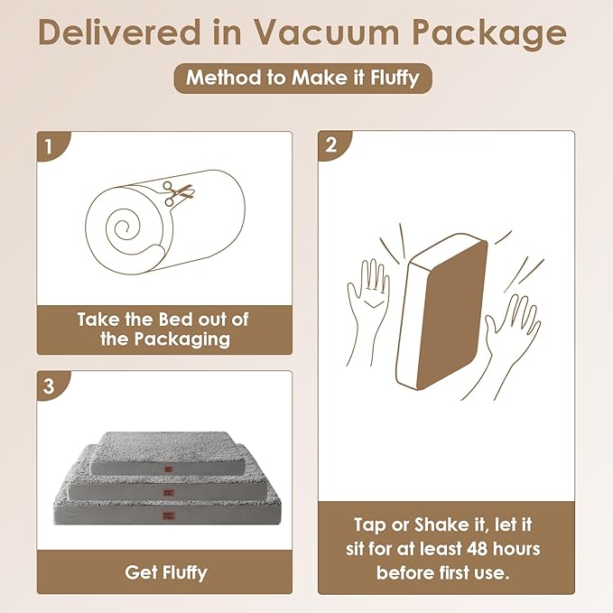 EHEYCIGA Orthopedic Foam Dog Bed, XXL, 47"L x 29"W x 3.5"Th, Light Grey