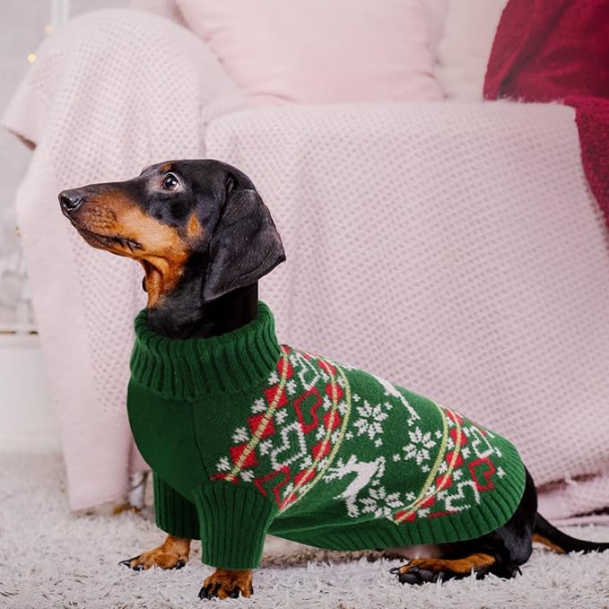 Queenmore Dog Christmas Sweater,Turtleneck Knitted Pullover Xmas Dog Clothes Sweatshirt,Pet Christmas Outfit, Warm Doggy Sweaters for Small Dogs Boy Girl S