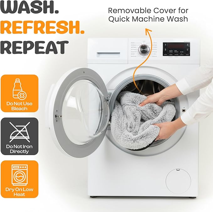 Fluffy Orthopedic Dog Bed for Medium & Large Dogs, Calming Plush Sofa Bed with Curved Bolster Support and Egg-Crate Foam Base, 43" Cozy Oval Pet Donut Bed with Washable Cover, Gray