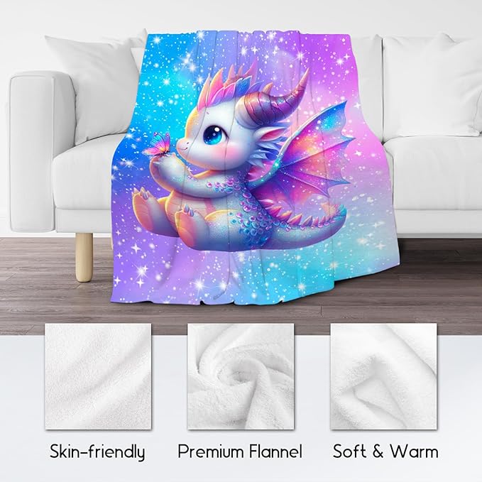Kids Blanket for Girls Dragon Blankets Gifts - Comfy Cozy Fleece Throws for Couch, Bed & Living Room 50"x60"