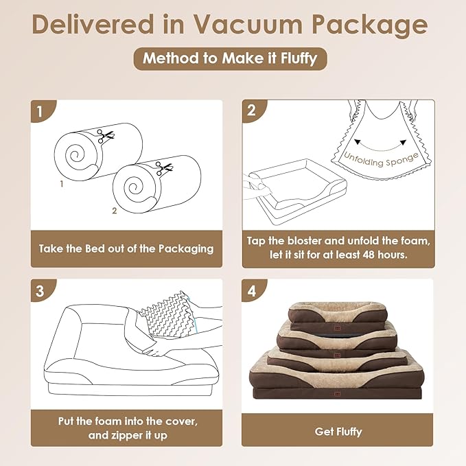 EHEYCIGA Memory Foam XL Dog Bed for XLarge Sized, Extra Large Orthopedic Dog Sofa with Sides and Waterproof Liner, Washable Bolster Pet Couch with Removable Cover, 48x35x7.5 Inch, Brown