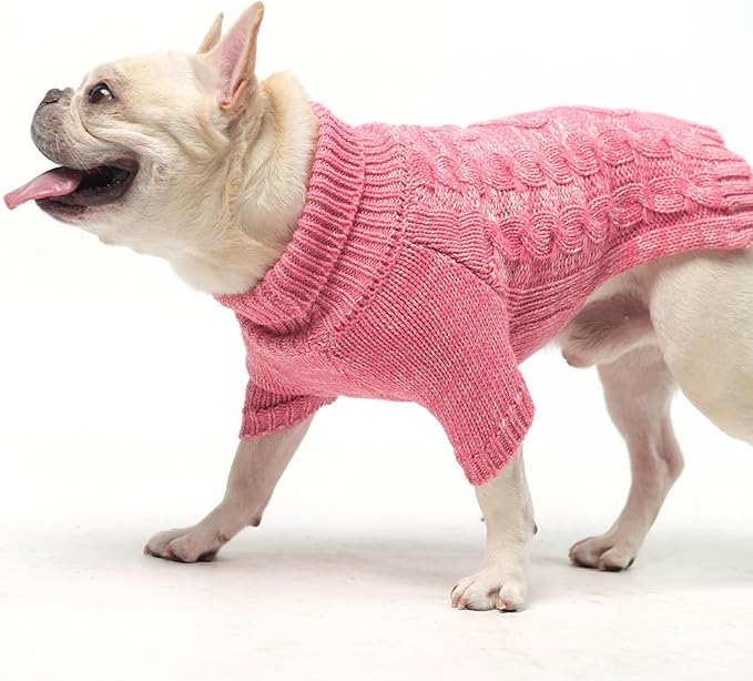 KOOLTAIL Dog Sweater for Large Medium Small Dogs, Fall Dog Sweaters, Turtleneck Cable Knitwear Pet Cold Weather Coats with Leash Hole, Warm Winter Pullover Clothes for Bulldog, Yorkie,Boy Girl, Pink M