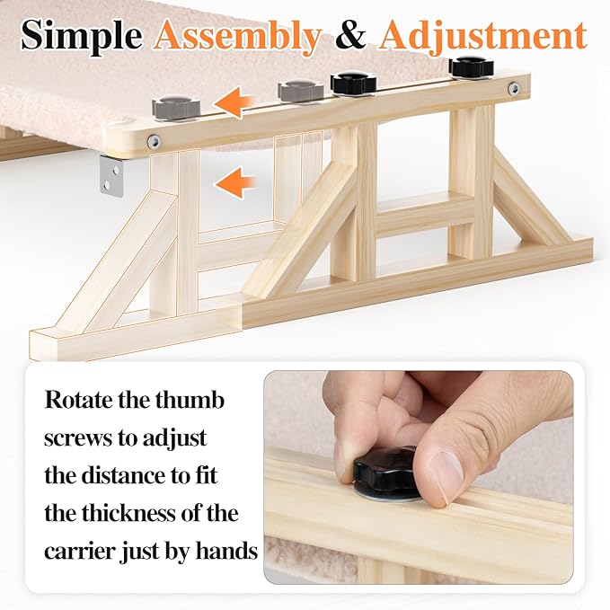 Tresbro 2-IN-1 Cat Window Perch & Elevated Cat Hammock, 26''L × 15.7''W × 10.2"H Wooden Frame Pet Bed for Large Indoor Cats, Easy Setup, Adjustable, No Drilling, Cats Seat for Window, Bedside, Ground