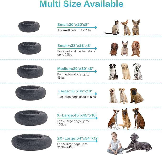 SAVFOX Plush Calming Dog Beds, Donut Dog Bed for Small Dogs, Medium, Large & X-Large, Comfy Cuddler Dog Bed and Cat Bed in Faux Fur, Washable Dog Bed, Multiple Sizes XS-XXL