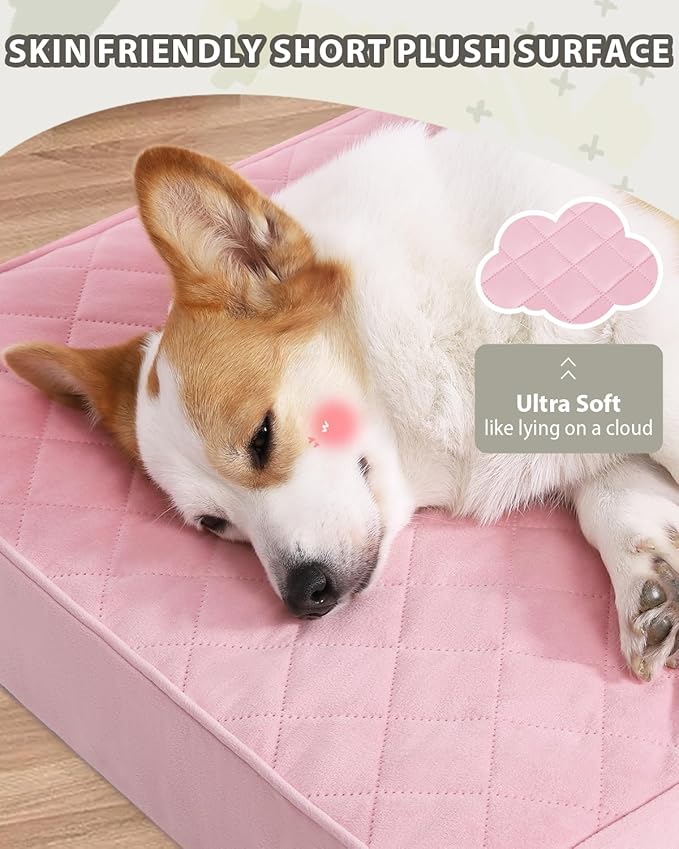 Orthopedic Dog Beds Large Sized Dog Waterproof Pet Kennel Pad with Removable Washable Cover and Non-Slip Bottom, 35x23 Inch, Pink