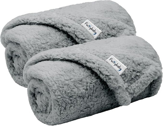 FurryBaby 1 Pack 2 Pet Blankets for Small Dogs and Cats - Super Soft Premium Sherpa, Washable Fleece Dog and Cat Blankets (24"x32", Grey)