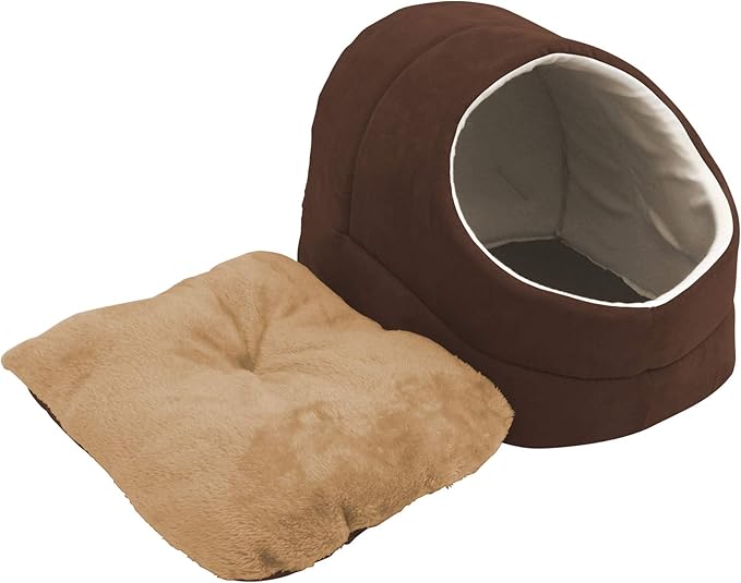 4 in 1 Self Warming Burrow Cat Bed, Pet Hideway Sleeping Cuddle Cave (Brown-2)
