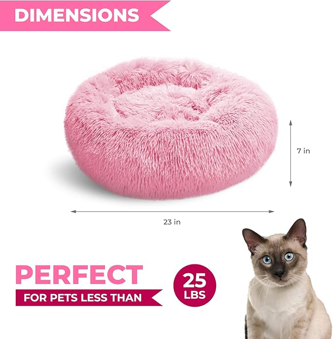 Whiskers & Friends Cat Beds for Indoor Cats Washable, Orthopedic Soft Fluffy Round Calming Pet Bed for Small to Large Kitty Kittens & Dogs, Small Dog Beds & Furniture
