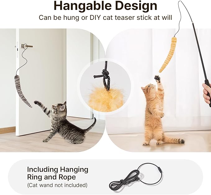 Potaroma Lifelike Tail Simulation Cat Toys for Halloween, Pack of 3, Fluffy Durable, Crinkle Sound with Catnip Inside, Interactive Indoor Kitten Kicker for Kitty Exercise 9.8 Inches