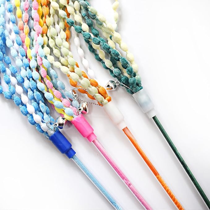 IUHKBH Cat Wand Toys, 4 PCS Plush Srtip Teaser Toy Interactive Teasing Stick Vibrant Teaser Wands with Bell for Cat Kitten Having Fun Exerciser Playing