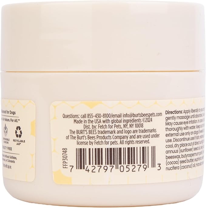 BURT'S BEES FOR PETS Paw Balm for Dogs with Manuka Honey and Coconut Oil, Soothes Dry Dog Paws, Naturally Derived Ingredients, 1.76 Oz