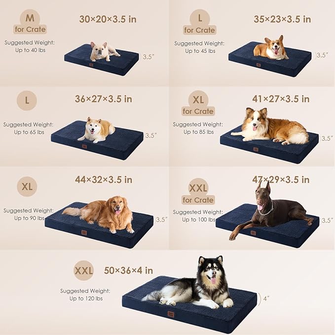 EHEYCIGA Orthopedic XL Dog Beds for Extra Large Dogs with Removable Washable Cover, Navy, 44x32